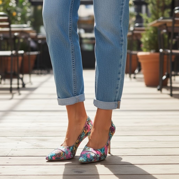 Torta Caliente Shoes - Elegant Floral Print Women's Heels